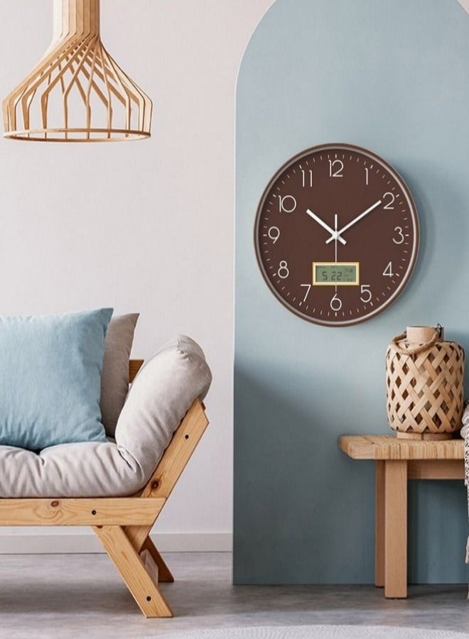 MIXDE 12Inch Quartz Wall Clock Decorative Modern Mute Wall Clock Date Display,Brown - Image 3