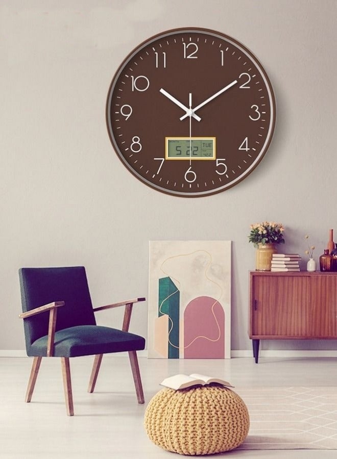 MIXDE 12Inch Quartz Wall Clock Decorative Modern Mute Wall Clock Date Display,Brown - Image 4