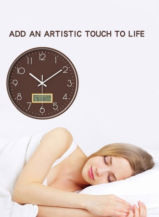 MIXDE 12Inch Quartz Wall Clock Decorative Modern Mute Wall Clock Date Display,Brown - Image 5