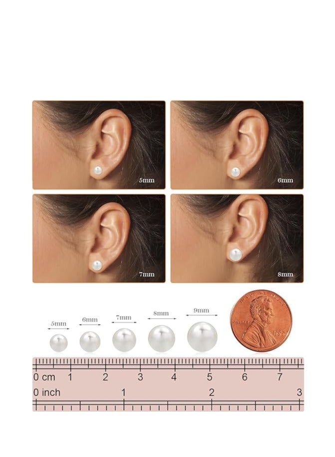 Hain 7MM Freshwater Pearl Stud Earrings for Women, Hypoallergenic 18K Gold Vermeil Earrings Studs with Genuine Round White Pearls - Image 4