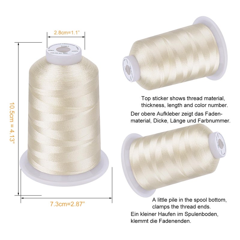 Simthread Embroidery Thread 5500 Yards Ivory 902, 40wt 100% Polyester for Brother, Babylock, Janome, Singer, Pfaff, Husqvarna, Bernina Machine - Image 2