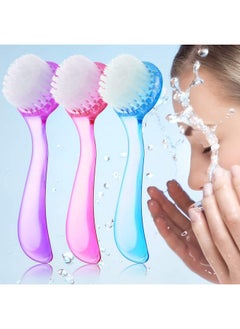 Patelai 3 Pieces Facial Cleansing Brush Acrylic Handle Face Scrubbers Soft Bristle Exfoliator Cleaner Brush Scrub Exfoliating Facial Brush For Face Care Makeup Skincare Removal (Pink Purple Blue)  - Image 1