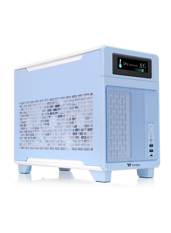 Thermaltake TR100 Hydrangea Blue Mini Tower Chassis - Compact Dual-Chamber Design, Supports Mini-ITX Motherboards, Up to 360mm GPU, 240/280mm Top Radiator, SFX PSU, 2 x USB 3.0, USB Type-C, 1 x 120mm/140mm Fan Support, Optional 3.9" LCD Screen, Magnetic Panels, Travel Trunk Compatible | CA-11A-00SFNN-00 - Image 1