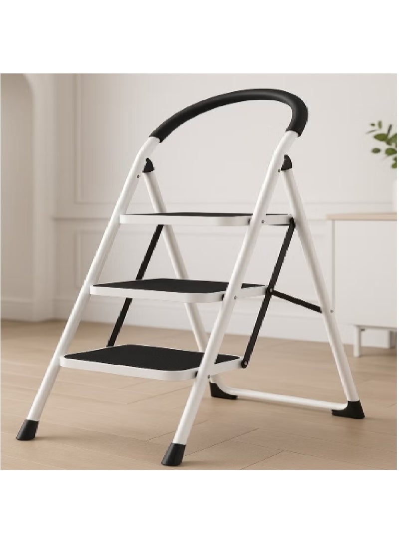 Foldable Ladder 3 Steps, Home Ladder Folding Step Stool with Wide Anti-Slip Pedal, Adults Folding Sturdy Steel Ladder for Home,Kitchen, Garden, Office - Image 3
