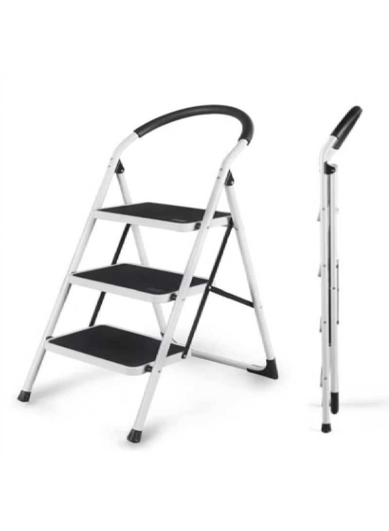Foldable Ladder 3 Steps, Home Ladder Folding Step Stool with Wide Anti-Slip Pedal, Adults Folding Sturdy Steel Ladder for Home,Kitchen, Garden, Office - Image 2