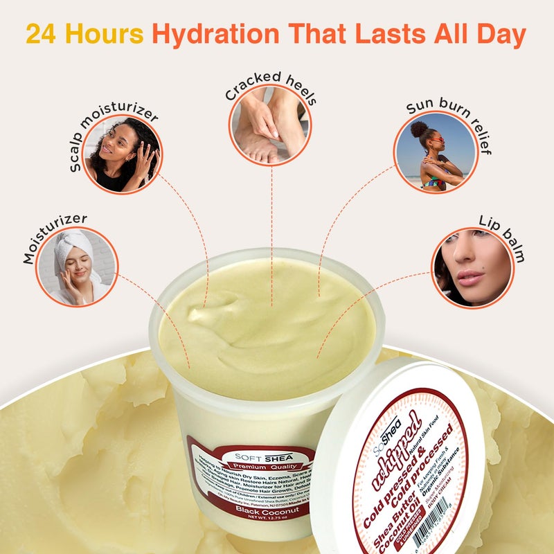 SoShea Whipped Shea Butter Black Coconut - Nourishes, Moisturizes & Renews | 100% African Pure Shea Butter | Cold-Pressed & Cold-Processed | No Dyes & Parabens | Vegan | 11.50oz / 326oz - Image 5