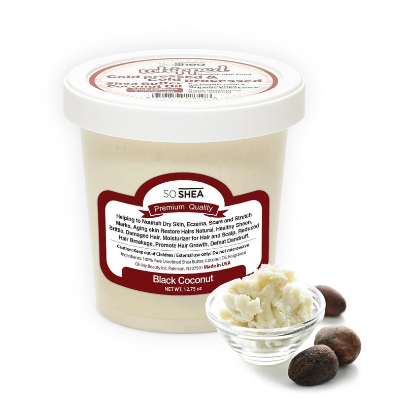 SoShea Whipped Shea Butter Black Coconut - Nourishes, Moisturizes & Renews | 100% African Pure Shea Butter | Cold-Pressed & Cold-Processed | No Dyes & Parabens | Vegan | 11.50oz / 326oz - Image 1