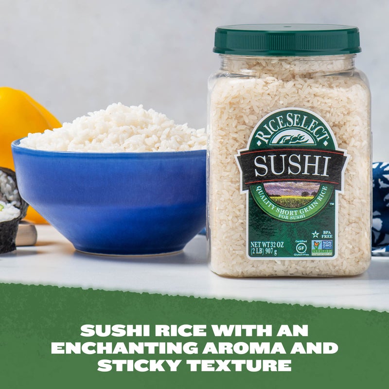 RiceSelect Sushi Rice for Sushi and Japanese Food, Premium Gluten-Free Short-Grain Rice, Non-GMO, 32-Ounce Jar - Image 2