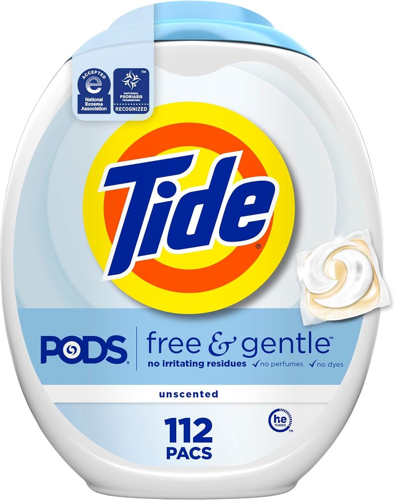 Tide PODS Free & Gentle Laundry Detergent Soap Pacs, 112 Count, PODS Laundry Detergent - Image 1