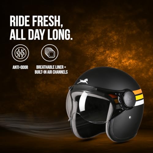 TVS Cruisetown Open Face Helmet � Half Face Helmet for Riders | ISI & DOT Certified | Premium Protection for Men & Women | Comfortable, Durable & Lightweight Design with Visor(Black V2/L) - Image 3