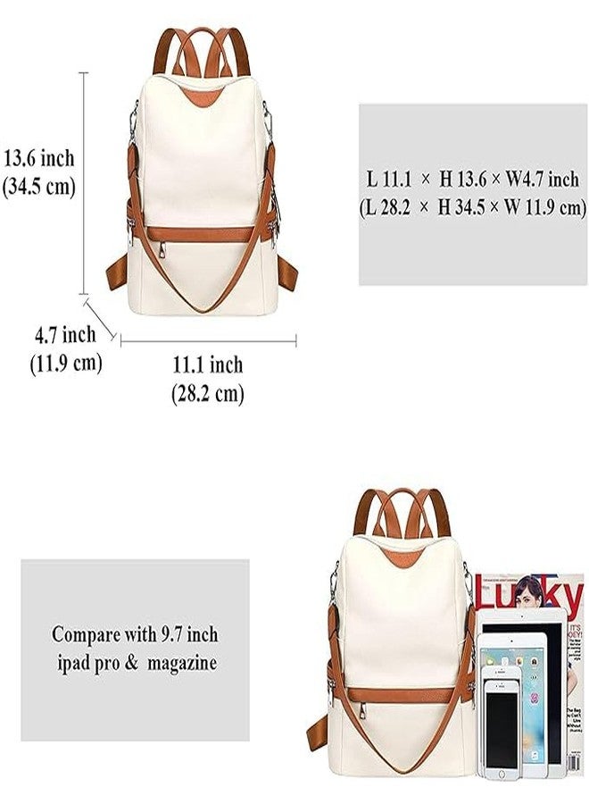 Fabcraft Women’s Leather Backpack Purse Stylish Fashion Shoulder Bag Lightweight Durable Multipurpose Daypack for Travel College Office Shopping Casual Outings with Anti-Theft Pocket (White & Brown) - Image 3