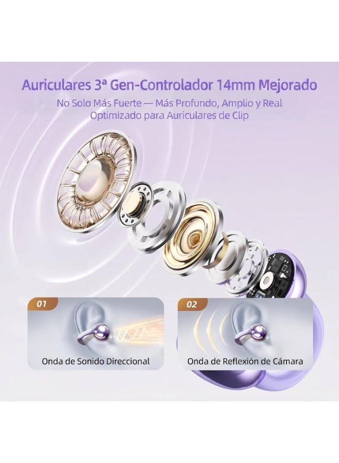 caijin Open-ear Wireless Headphones , Bluetooth 5.49, with LCD Touchscreen, Waterproof In-Ear Earphones, App&Touch Control, Lightweight,Suitable for Tablets, Laptops, Android/iOS Phones (purple) - Image 5