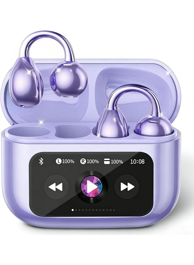 caijin Open-ear Wireless Headphones , Bluetooth 5.49, with LCD Touchscreen, Waterproof In-Ear Earphones, App&Touch Control, Lightweight,Suitable for Tablets, Laptops, Android/iOS Phones (purple) - Image 1