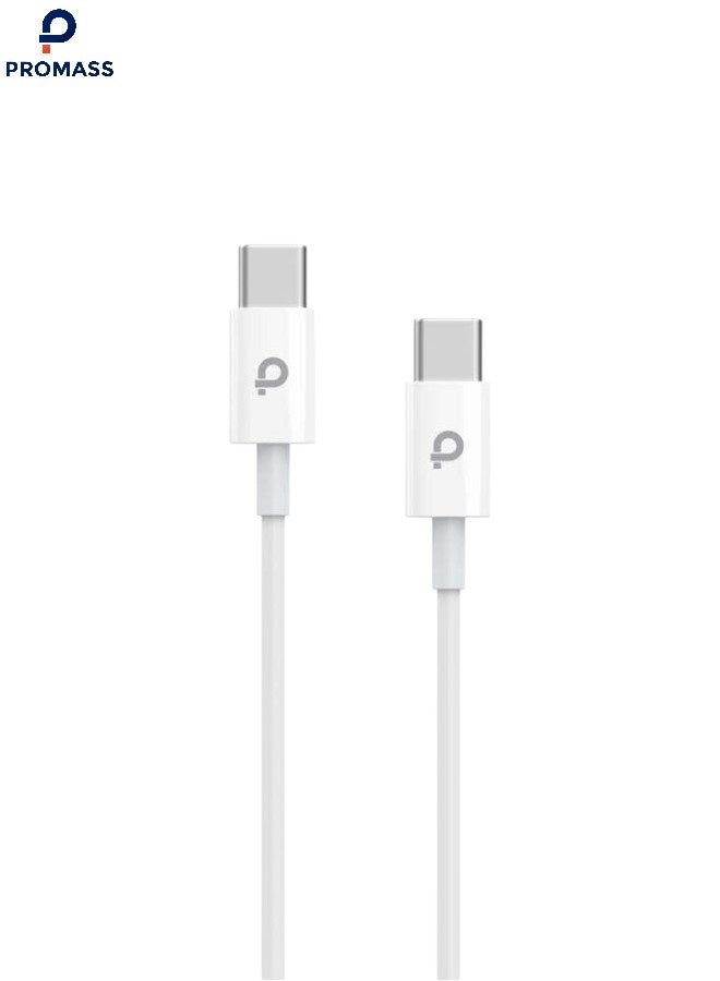 PROMASS Braided USB-C to USB-C Cable, 1m Faster Charging Power Delivery Cable, Compatible with iPhone 15/15 Pro/15 Plus/15 Pro Max, iPad Mini/Pro, MacBook Pro/Air, White - Image 1
