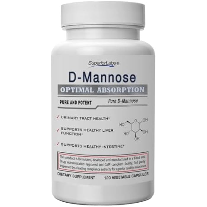 Superior Labs D-Mannose 500 mg, Pure Non-GMO Optimal Absorption Prebiotic, Urinary Tract, Bladder & Kidney UTI Support, Digestive & Liver Health Aid, IC Relief for Women & Men, 120 Veg Caps - Image 1