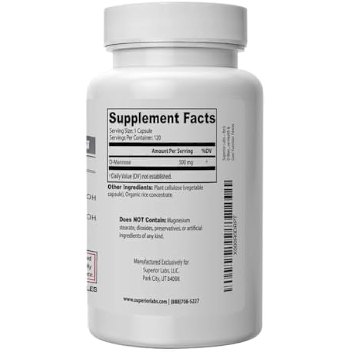 Superior Labs D-Mannose 500 mg, Pure Non-GMO Optimal Absorption Prebiotic, Urinary Tract, Bladder & Kidney UTI Support, Digestive & Liver Health Aid, IC Relief for Women & Men, 120 Veg Caps - Image 3
