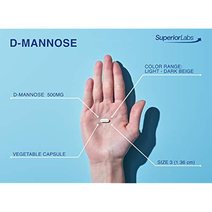Superior Labs D-Mannose 500 mg, Pure Non-GMO Optimal Absorption Prebiotic, Urinary Tract, Bladder & Kidney UTI Support, Digestive & Liver Health Aid, IC Relief for Women & Men, 120 Veg Caps - Image 4