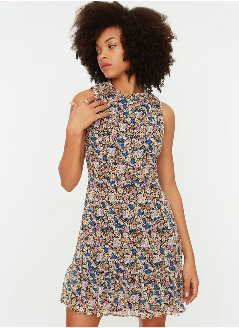 trendyol Floral Print Pleated Dress