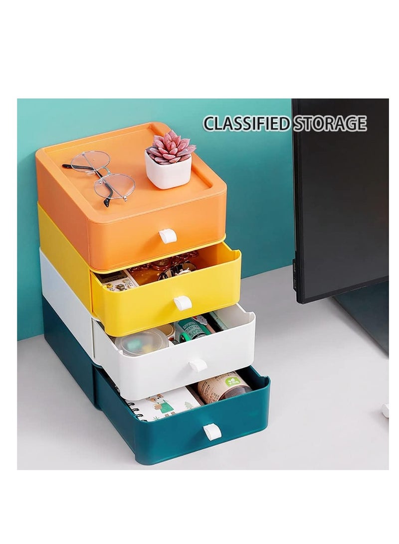 3pcs Desktop Drawer Organizer Drawer Storage Box Stackable Desktop Storage Box with Drawers for Office Home Bathroom Countertop Organization (Yellow)