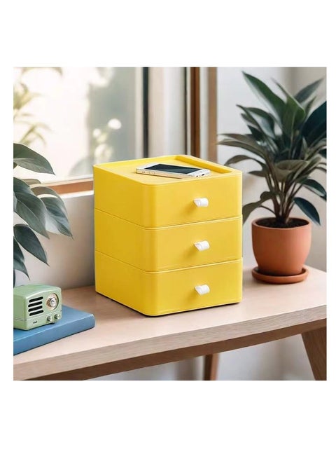 3pcs Desktop Drawer Organizer Drawer Storage Box Stackable Desktop Storage Box with Drawers for Office Home Bathroom Countertop Organization (Yellow)