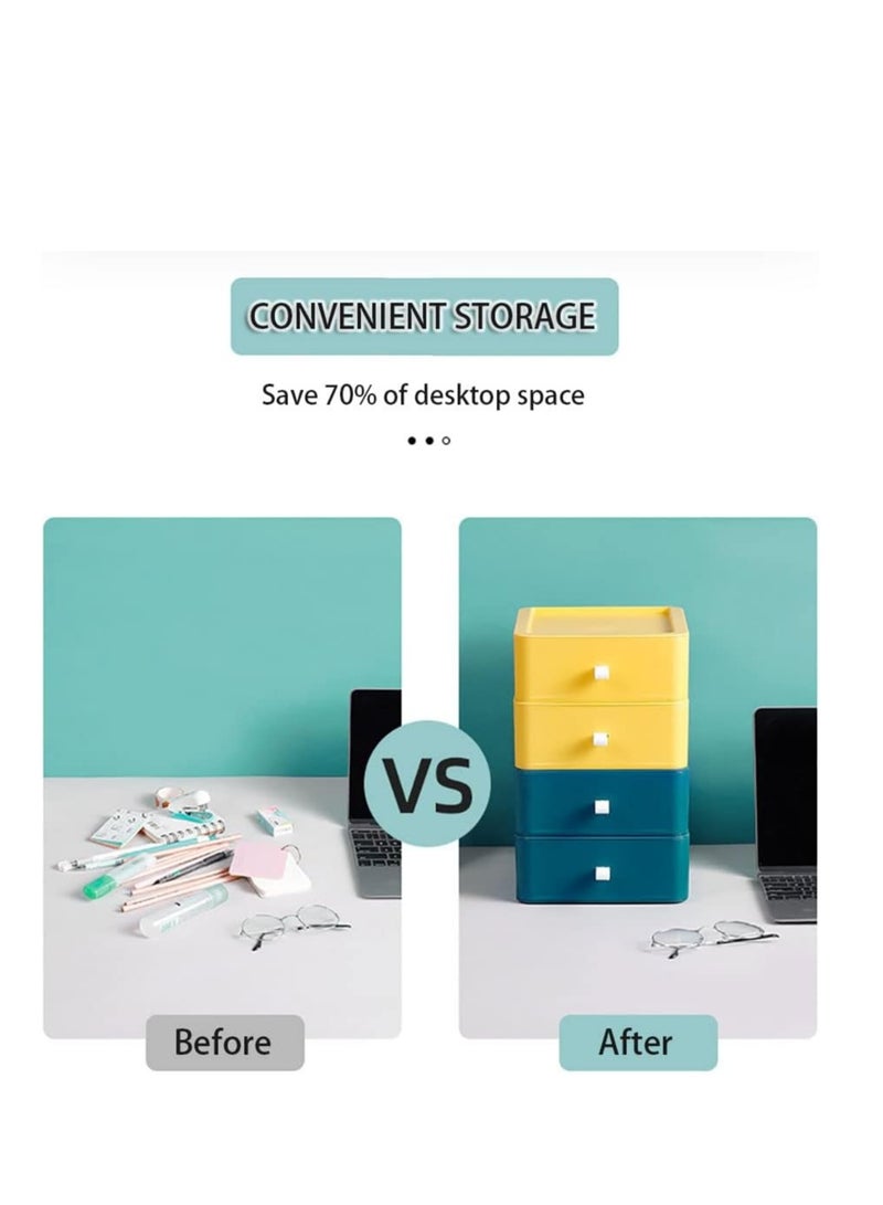 3pcs Desktop Drawer Organizer Drawer Storage Box Stackable Desktop Storage Box with Drawers for Office Home Bathroom Countertop Organization (Yellow)