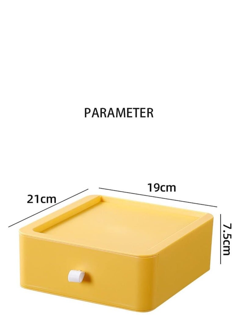 3pcs Desktop Drawer Organizer Drawer Storage Box Stackable Desktop Storage Box with Drawers for Office Home Bathroom Countertop Organization (Yellow)