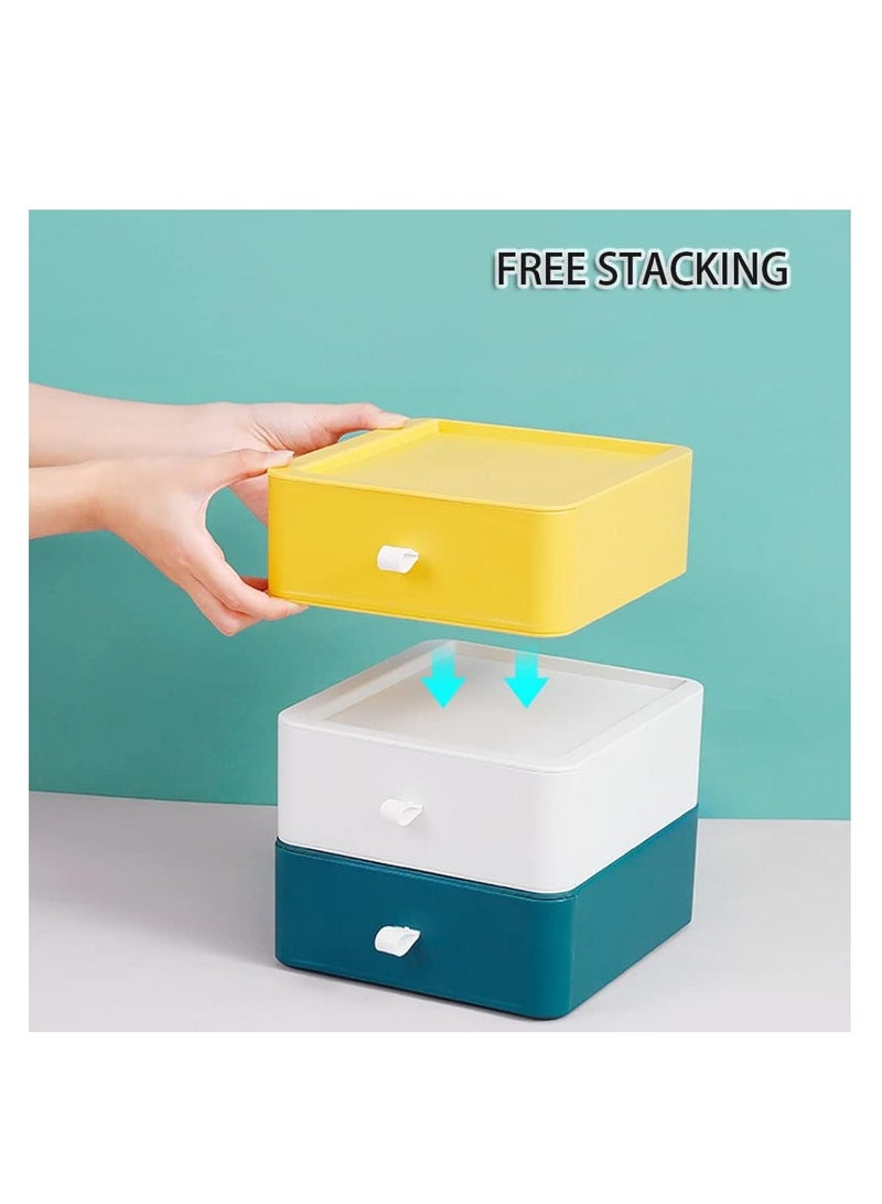 3pcs Desktop Drawer Organizer Drawer Storage Box Stackable Desktop Storage Box with Drawers for Office Home Bathroom Countertop Organization (Yellow)