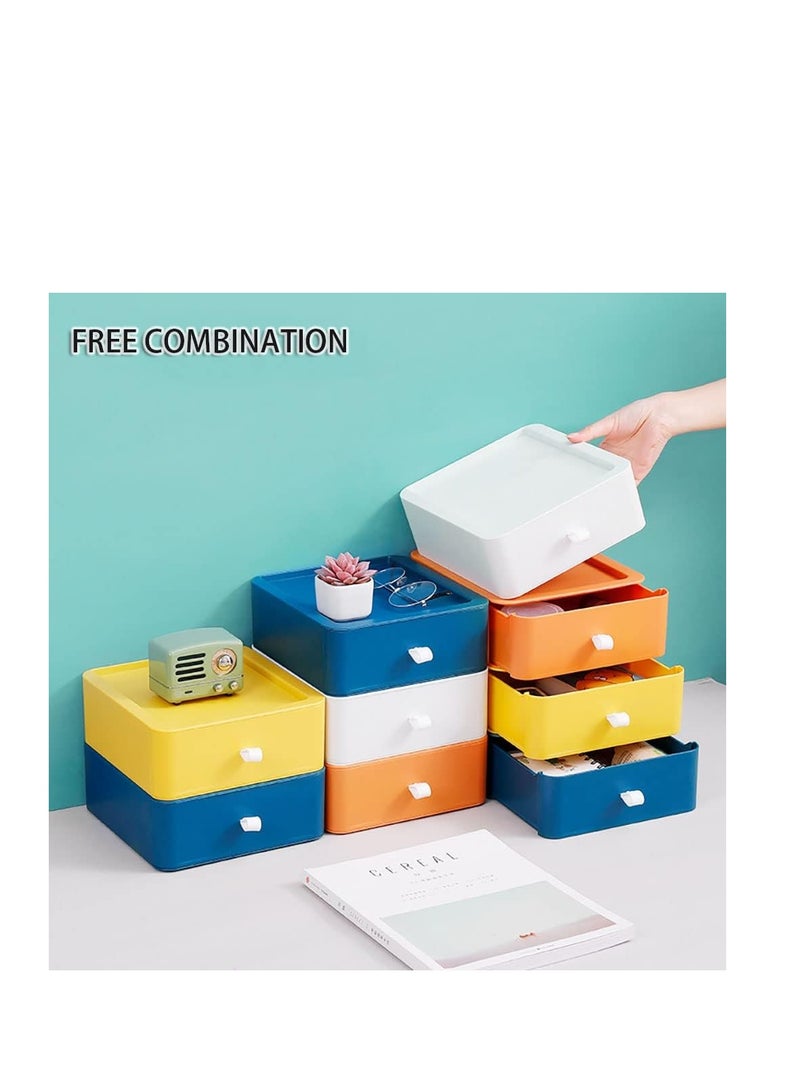 3pcs Desktop Drawer Organizer Drawer Storage Box Stackable Desktop Storage Box with Drawers for Office Home Bathroom Countertop Organization (Yellow)