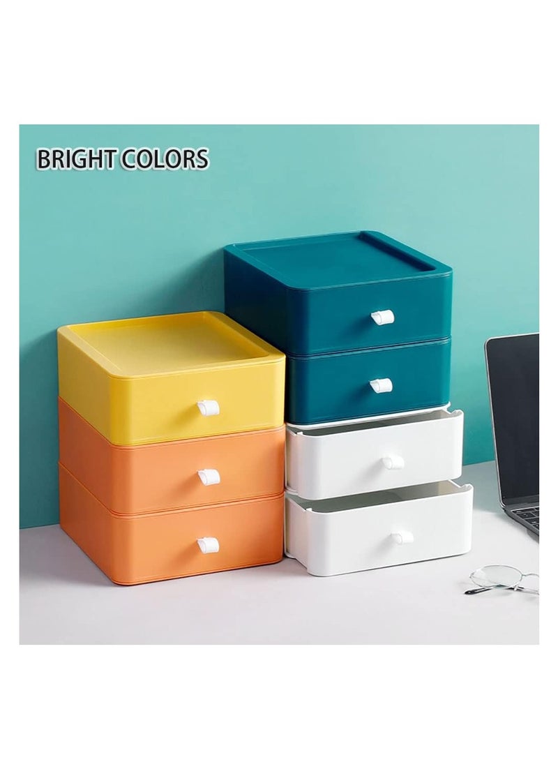3pcs Desktop Drawer Organizer Drawer Storage Box Stackable Desktop Storage Box with Drawers for Office Home Bathroom Countertop Organization (Yellow)
