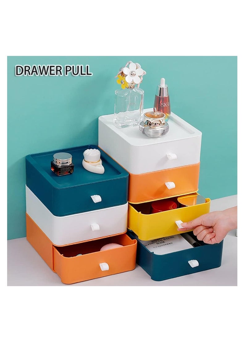 3pcs Desktop Drawer Organizer Drawer Storage Box Stackable Desktop Storage Box with Drawers for Office Home Bathroom Countertop Organization (Yellow)