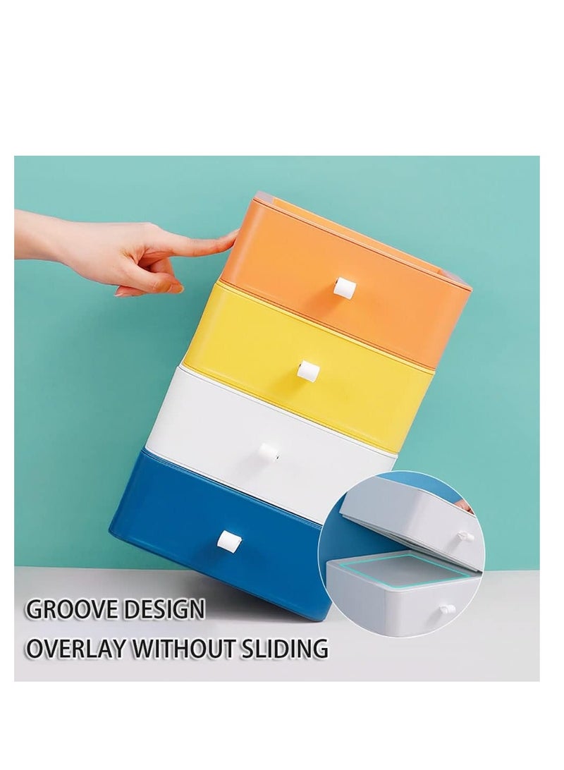 3pcs Desktop Drawer Organizer Drawer Storage Box Stackable Desktop Storage Box with Drawers for Office Home Bathroom Countertop Organization (Yellow)