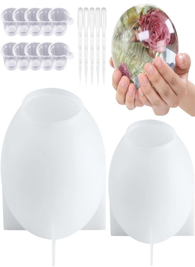 Atarvana 2 Pcs Large Sphere Resin Molds, 4.7'' & 4'' Ball Shape Silicone Molds w/ 5 Droppers & 10 Disposable Mixing Cups, Seamless Globe Epoxy Casting Mould for DIY Crafts Flower Keepsakes Home Decor - Image 1