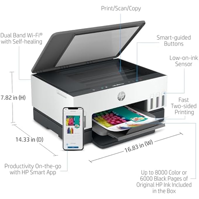 SMART TANK 670 ALL-IN-ONE PRINTER, PRINT, SCAN, COPY, WIRELESS, SCAN TO PDF, FAST TWO-SIDED PRINTING, UP TO 18,000 BLACK OR 8,000 COLOR PAGES - WHITE/GREY [6UU48A] - Image 2