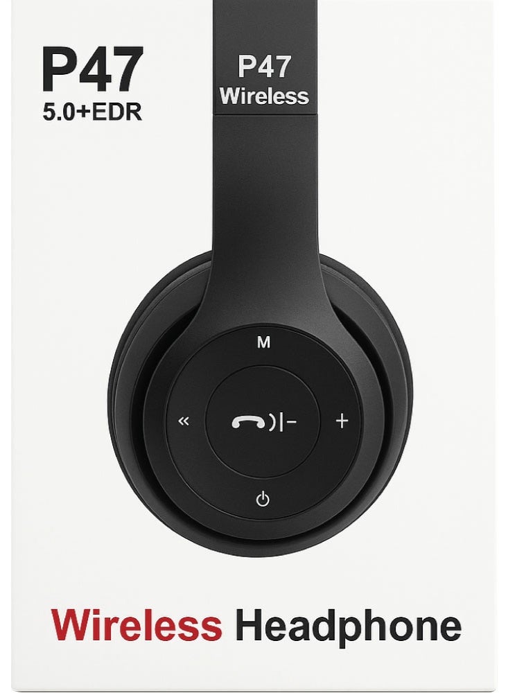 P47 Wireless Headphone | Bluetooth 5.0+EDR | High-Quality Stereo Sound | Built-in Microphone | Long Playtime with Button Control - Image 2