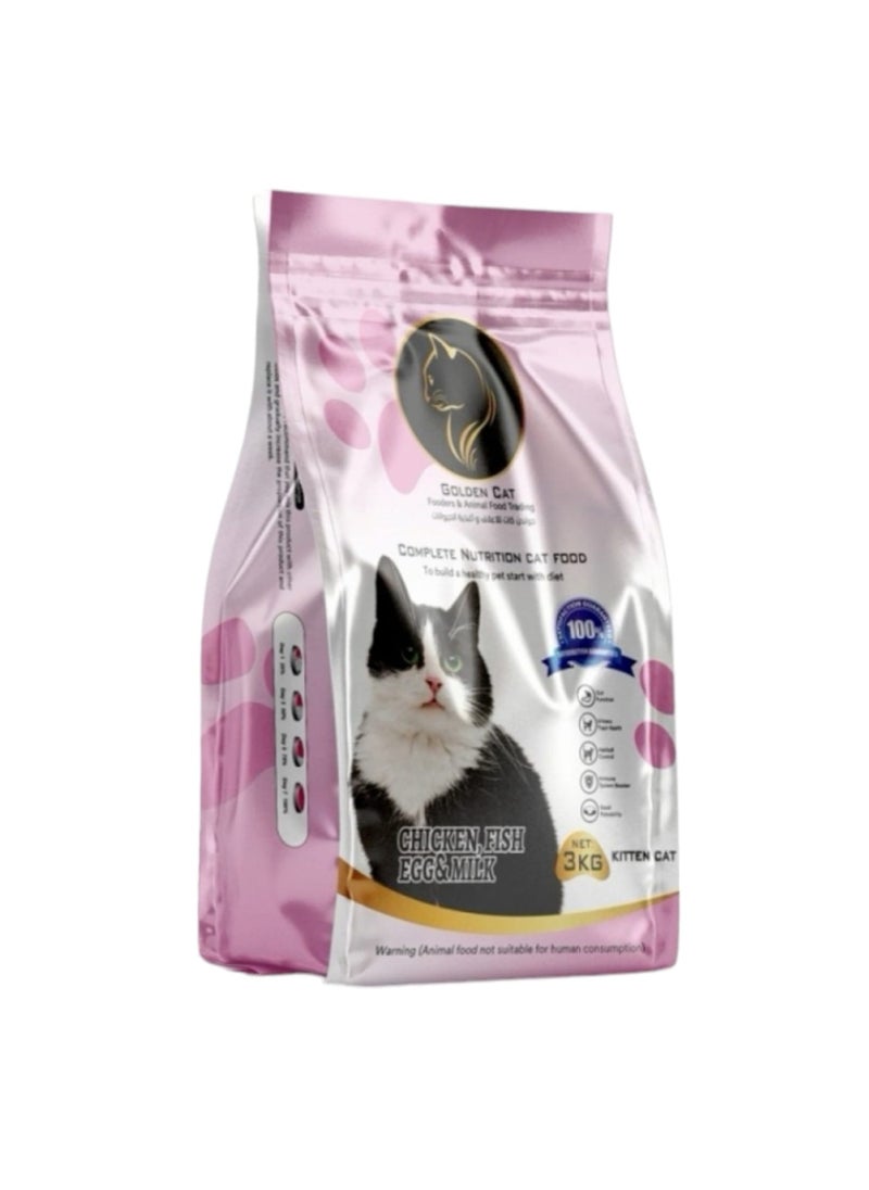 GOLDEN CAT - Cat Kitten Dry Food, Dry food, cat food, cat pallets, cat biscuits, kitten food, 3kg - Image 1