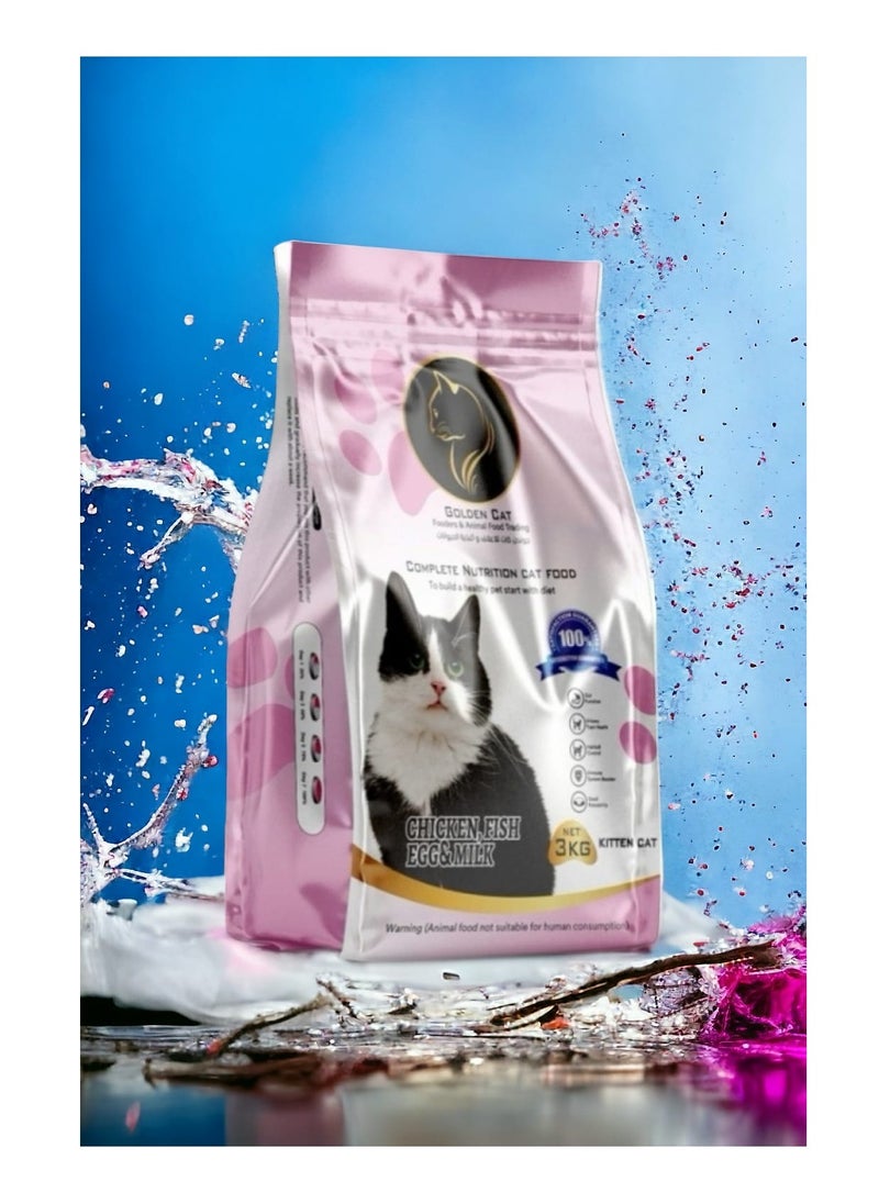 GOLDEN CAT - Cat Kitten Dry Food, Dry food, cat food, cat pallets, cat biscuits, kitten food, 3kg - Image 1