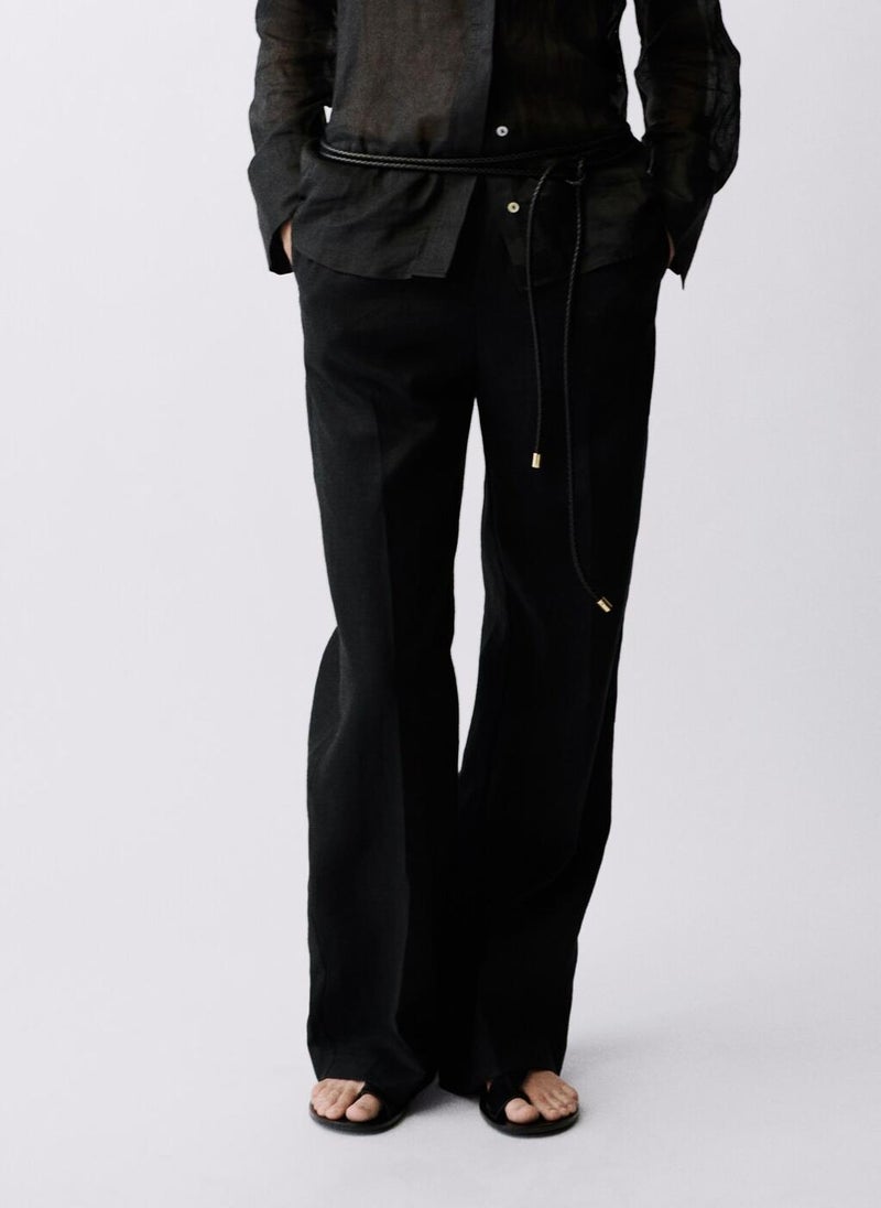 MANGO Straight Linen Bow Pants  - Image 1