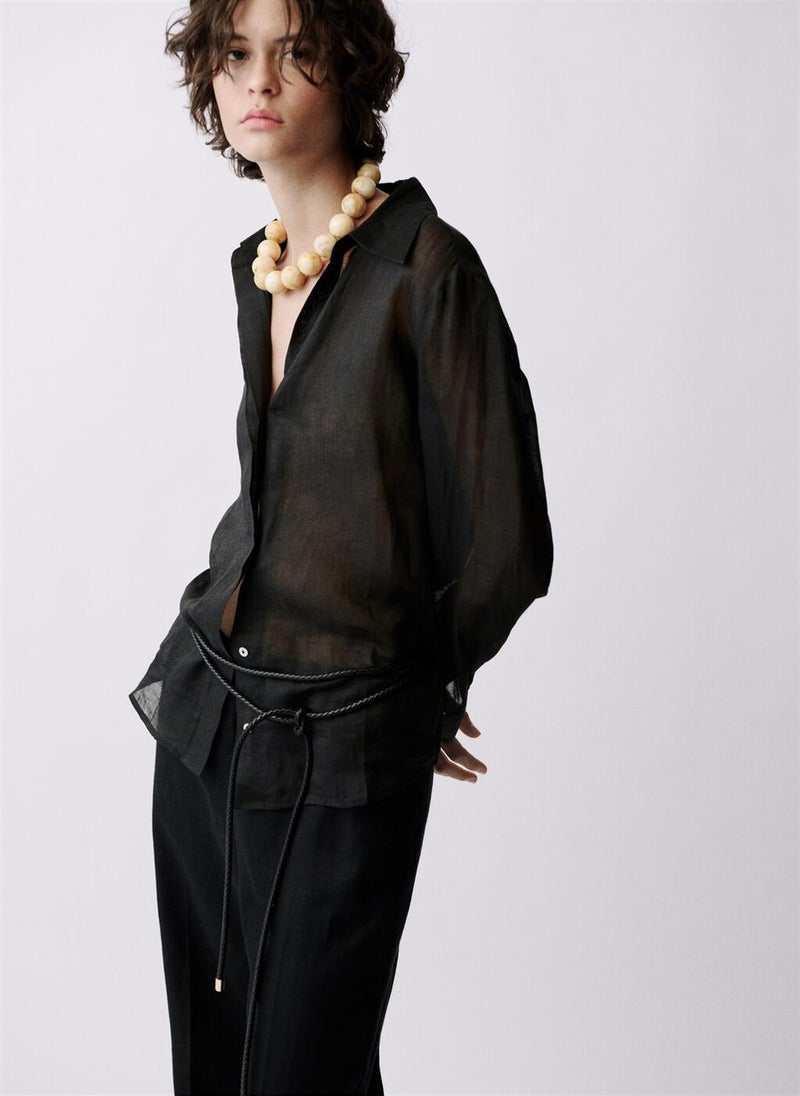 MANGO Straight Linen Bow Pants  - Image 3