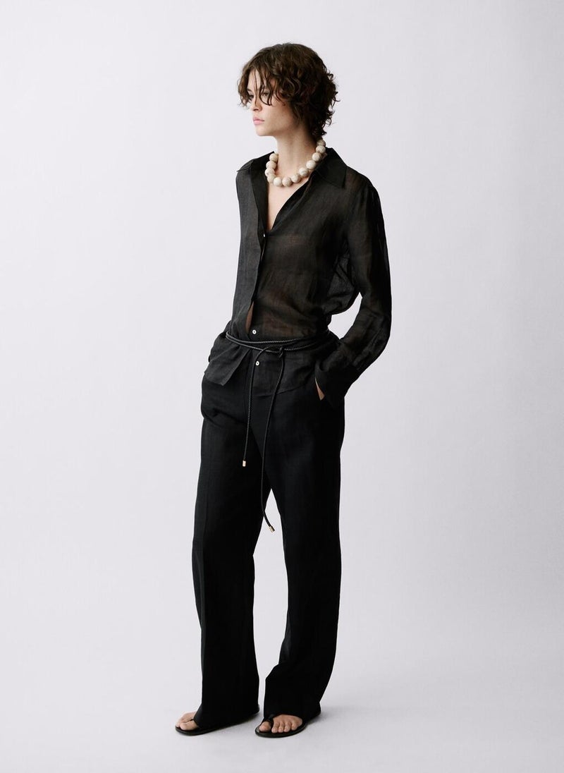 MANGO Straight Linen Bow Pants  - Image 2