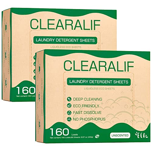 CLEARALIF Laundry Detergent Sheets up to 320 Loads 160 sheets Unscented Laundry Detergent Strips Eco Friendly  Hypoallergenic 160 CountPack of 2 - Image 1
