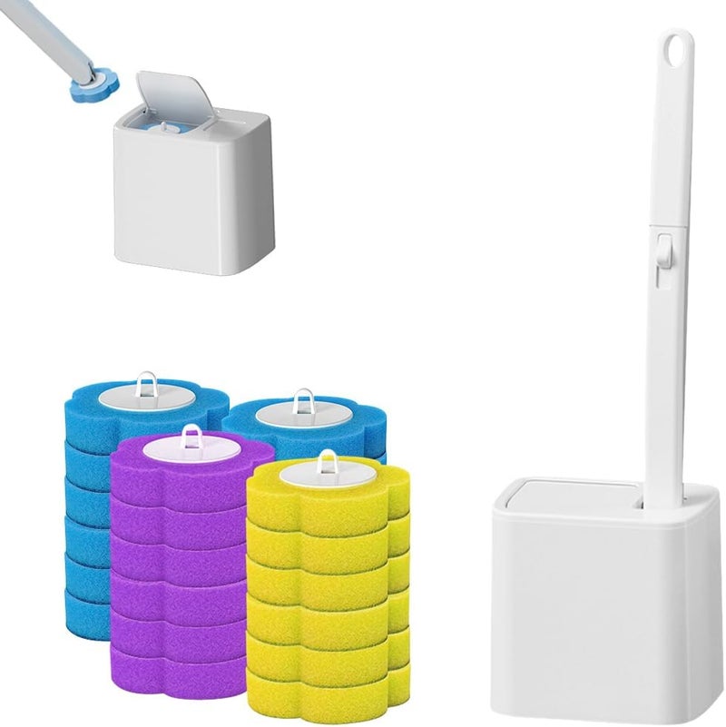 Dexmary Disposable Toilet Brush with 24 PCS Replacement Heads, Disposable Toilet Bowl Cleaner Wand, Automatic Lid Opening, Toilet Wand Kit, Disposable Toilet Brush Refills, White - Image 1