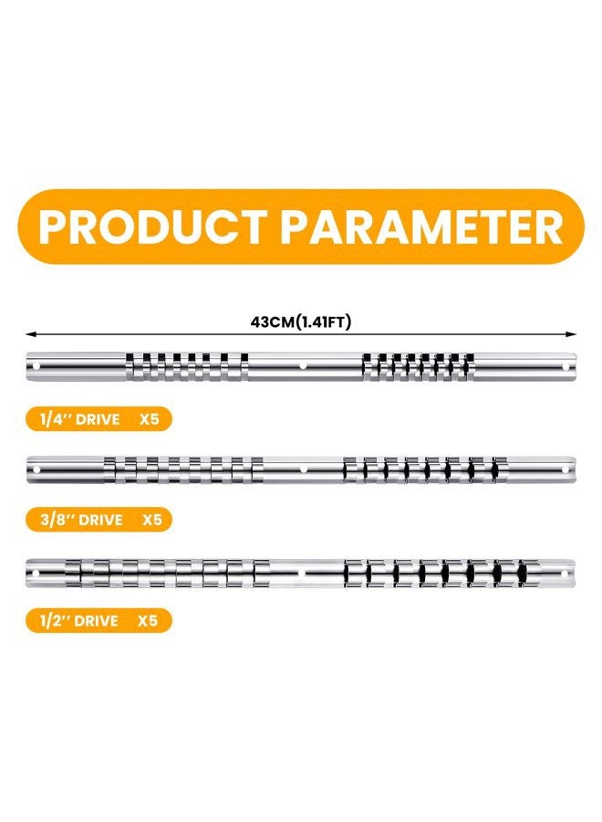 Tandefio 15 Pcs Metal Socket Rails Set Socket Organizer Holder 16 Clip on Rail Tool Organizer Storage, 1/4-inch, 3/8-inch, 1/2-inch - Image 4