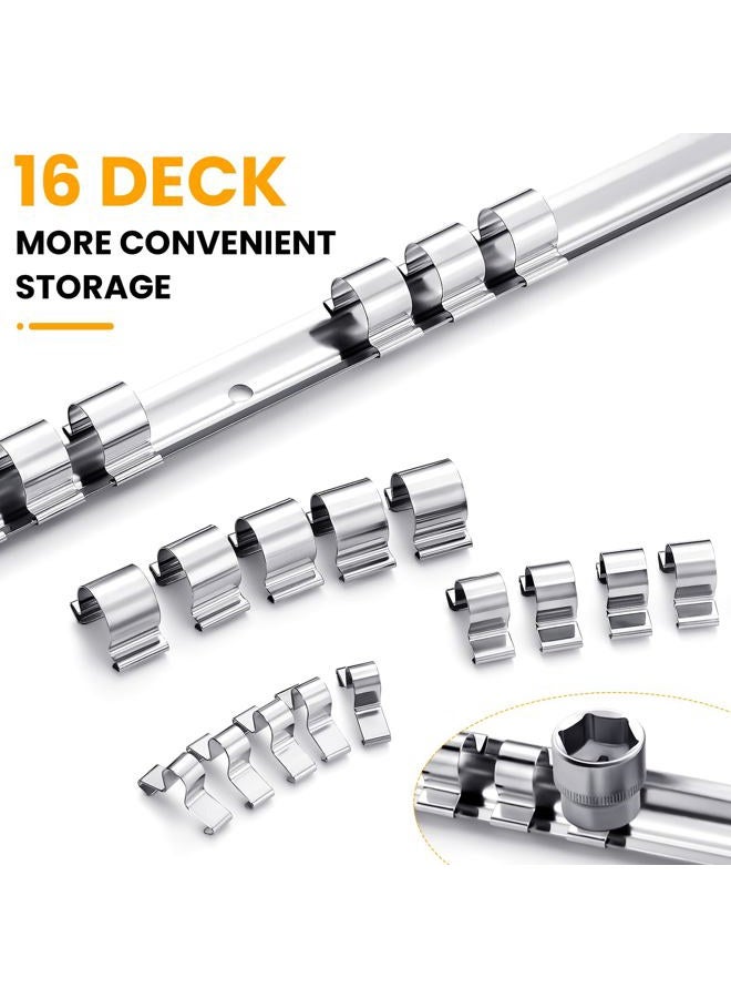 Tandefio 15 Pcs Metal Socket Rails Set Socket Organizer Holder 16 Clip on Rail Tool Organizer Storage, 1/4-inch, 3/8-inch, 1/2-inch - Image 2