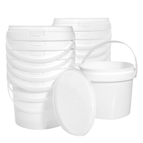 SENONAPO 13 Pack 15 Quart White Plastic Bucket with Handle and Lid Food Storage Containers Round Plastic Bucket Multifunctional Pail for Paint Water Crafts Garage Organization Supplies - Image 1