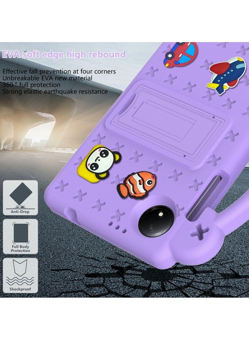 VKL Kids Case for Xiaomi Redmi Pad SE 4G 8.7 inch 2024, EVA Silicone Shockproof Handle Kids Friendly Cover with Foldable Stand and Detachable Cartoon Doll for Redmi Pad SE 8,7 2024 - Light Purple - Image 2