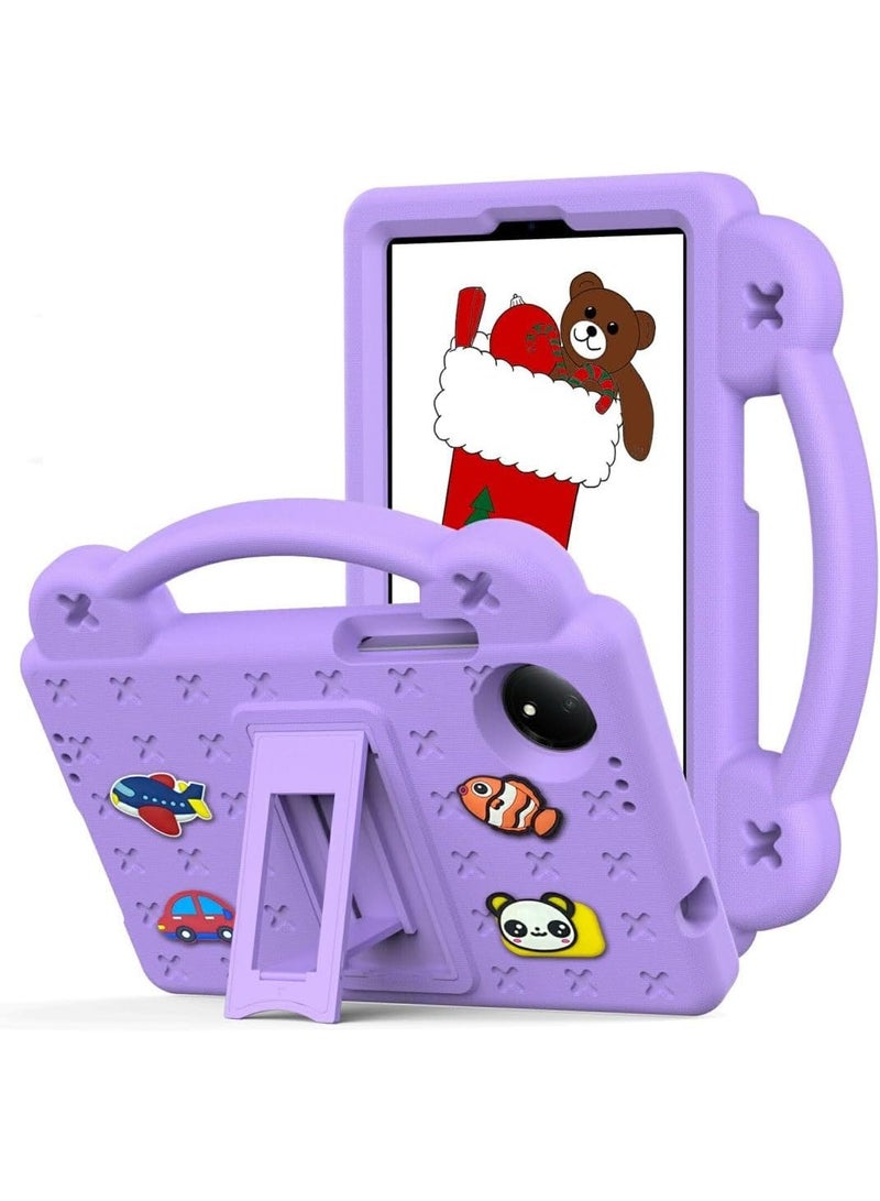 VKL Kids Case for Xiaomi Redmi Pad SE 4G 8.7 inch 2024, EVA Silicone Shockproof Handle Kids Friendly Cover with Foldable Stand and Detachable Cartoon Doll for Redmi Pad SE 8,7 2024 - Light Purple - Image 1