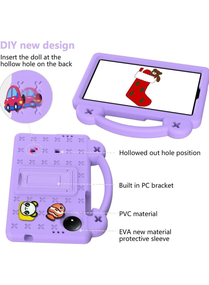 VKL Kids Case for Xiaomi Redmi Pad SE 4G 8.7 inch 2024, EVA Silicone Shockproof Handle Kids Friendly Cover with Foldable Stand and Detachable Cartoon Doll for Redmi Pad SE 8,7 2024 - Light Purple - Image 5