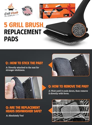 MEKER Grill Brush Bristle Free, Grill Cleaner Brush with 5 BBQ Replacement Head for Cast Iron, Stainless Steel Grates, Safe Grill Scraper Outdoor BBQ Grill, Black - Image 3