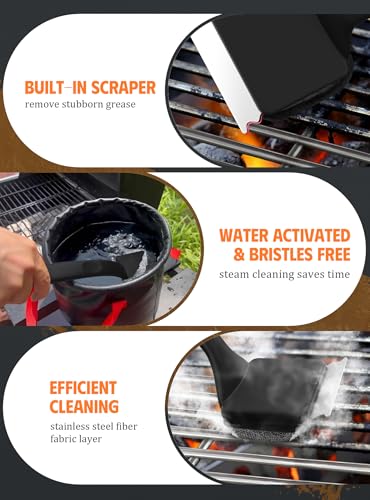 MEKER Grill Brush Bristle Free, Grill Cleaner Brush with 5 BBQ Replacement Head for Cast Iron, Stainless Steel Grates, Safe Grill Scraper Outdoor BBQ Grill, Black - Image 2