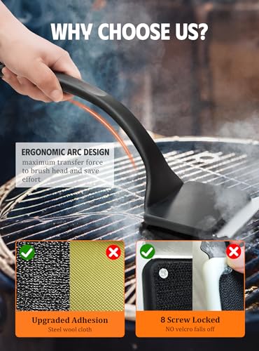 MEKER Grill Brush Bristle Free, Grill Cleaner Brush with 5 BBQ Replacement Head for Cast Iron, Stainless Steel Grates, Safe Grill Scraper Outdoor BBQ Grill, Black - Image 5
